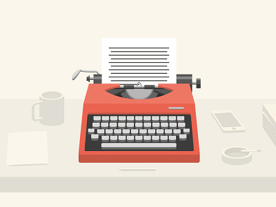Red Typewriter book cigar coffee cup desk illustration phone smoke typewriter writer