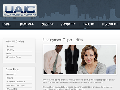 Careers section for UAIC car insurance css debut gui html redesign ui ui design user interface web design website