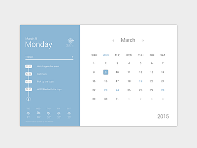 Calendar Card cards clean design flat modern ui user interface web design