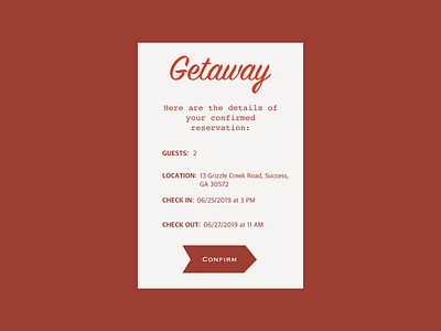 #DailyUI #UI #054 #confirm #reservation #getaway