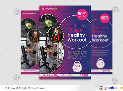 FITNESS-GYM CREATIVE FLYER TEMPLATE aerobics business commercial fitness flyer fitness gym creative flyer template download gym gym flyer gymnasium service workout yoga