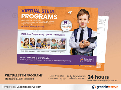 Virtual Stem Program Kids School EDDM Postcard admission back to school direct mail eddm eddm postcard kids school eddm kids school eddm postcard kids school postcard live class online class postcard virtual stem postcard