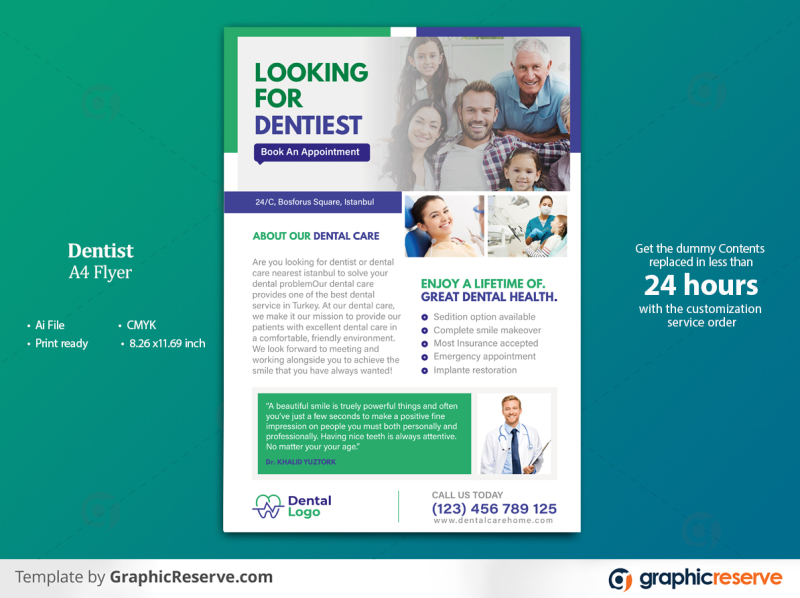 Dentist A4 Flyer Template by Graphic Reserve on Dribbble