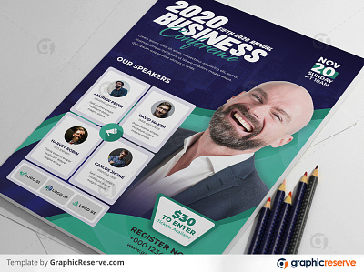 Creative & Modern Business Conference Flyer Template 2021 conference template a4 flyer annual summit flyer blue business conference template business flyer template clean conference flyer corporate flyer creative design creative flyer flyer marketing flyer modern flyer multipurpose flyer orange seminar flyer template design