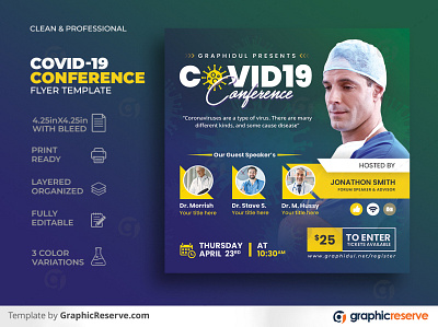 Coronavirus Covid19 Conference Square Flyer Template corona coronavirus conference template coronavirus prevention flyer coronavirus seminar covid 19 covid19 meeting template participant speech summit talk the conference virtual