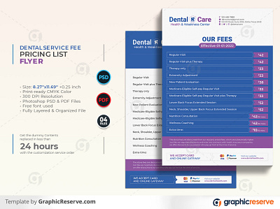 Dental Services Fee Pricing List Flyer template dental health