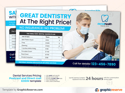 Dental Services Fee Pricing Postcard & Direct mail EDDM template promotional eddm postcard