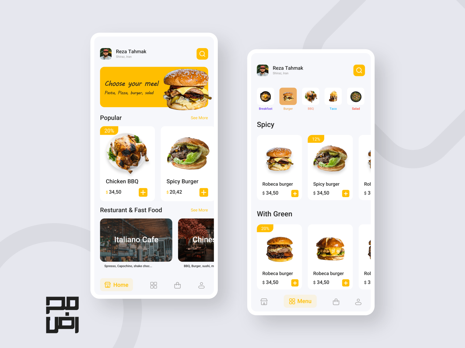 Food UI by mohammad reza tahmak on Dribbble