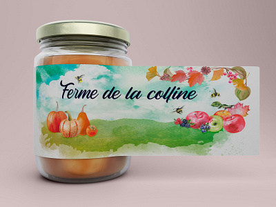 Honey jar label - Ferme de la colline branding label packaging watercolor