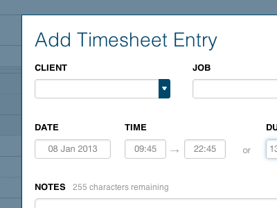 Timesheet Entry Modal datepicker modal select timesheet ui