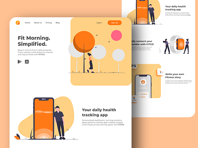 FitGo website page design button design health illustraion illustration landingpage orange orange juice product typography ui ux website websitedesign