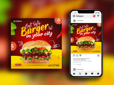 Burger Social Media Post Template Design