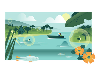 sustainable tourism character design flat geometric hero hero image illustration illustrator nature river tourism ui vector
