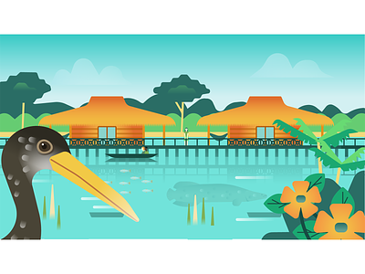 Amazon lodge 2d amazon animal bird branding flat forest fun geometric illustration illustrator vector