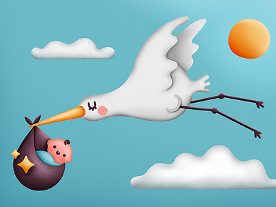 Baby Delivery baby bird cute delivery fly fun illustration sky stork