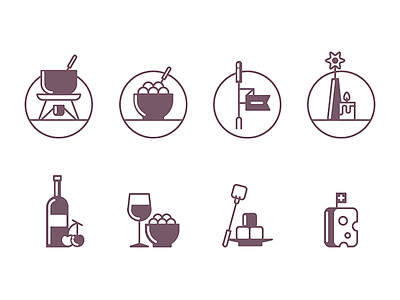 Fondue Party icons cheese fondue food icon icons illustration line lineart party wine