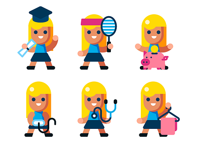 Girl avatars avatar child fun game girl icon illustration illustrator kids line simple vector