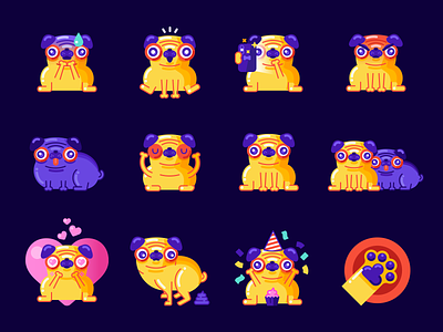 Pugmoji character design dog emoji fun game geometric icon illustration illustrator line pug sticker vector