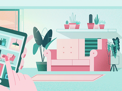 Living Room #3 2d animation app art cactus design geometric green illustration illustrator interior living minimal mobile motion nature plant room ui vector
