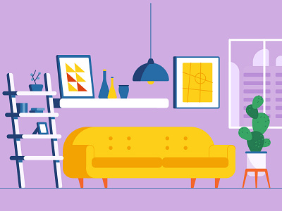 Yellow Sofa animation app design flat geometric icon illustration illustrator line living minimal mobile room sofa vector yellow