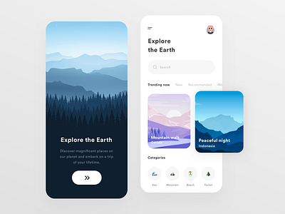 Explore the Earth - Travel App UI 2020 app design design flat inspiration interface minimal mobile mobile app mobile design mobile trends mobile ui mobileinspiration mobiletrends mobileui trending uidesign uiinspiration uitrends uiuxdesign