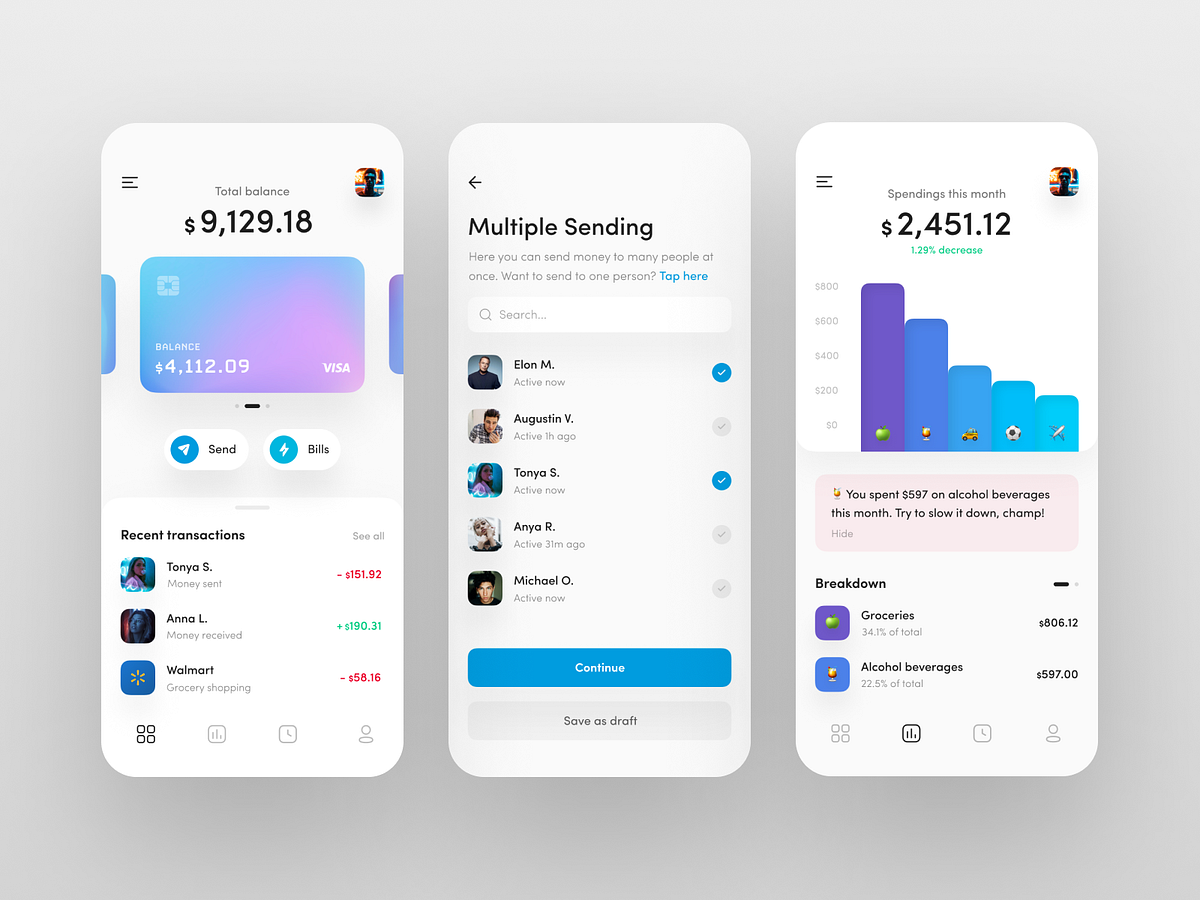 Mobile Bank App UI by Michael Filipiuk for Fireart Studio on Dribbble