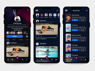 Workout trainer profile app app design body building branding design exercise graphic design health health instructor profile design music profile gym trainer ui uiux design workout workout profile