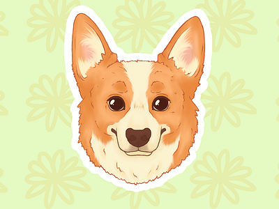 Corgi pup sticker corgis cute design digital digital art dog dog illustration flower pattern illustration mikro mizu orange pembroke puppy sticker sticker design stickers welsh