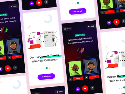 Discussion App app chat dark mode debate design discuss discussion discussions flat group chat illustration invitation invite members podcast podcasting thoughts ui uidesign ux