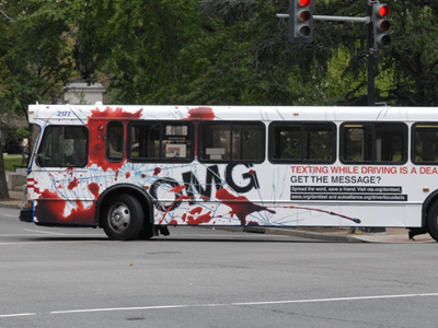 OMG Bus blood bus bus wrap omg safety texting while driving