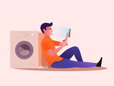Boring laundry character flat illustration illustrator minimal
