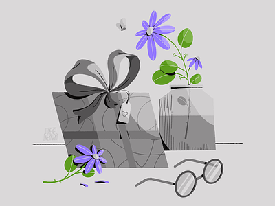 Flowers & Chocolate art artwork black and white box candy chocolate colorful digital art drawing flat flowers glasses holiday illustration illustrator love monochrome procreate valentine valentines day