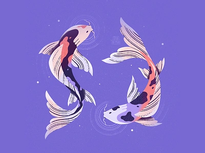 Koi fish art colorful contemporary digital fish flat illo illustration illustrator koi modern procreate proportion purple style symmetry texture violet