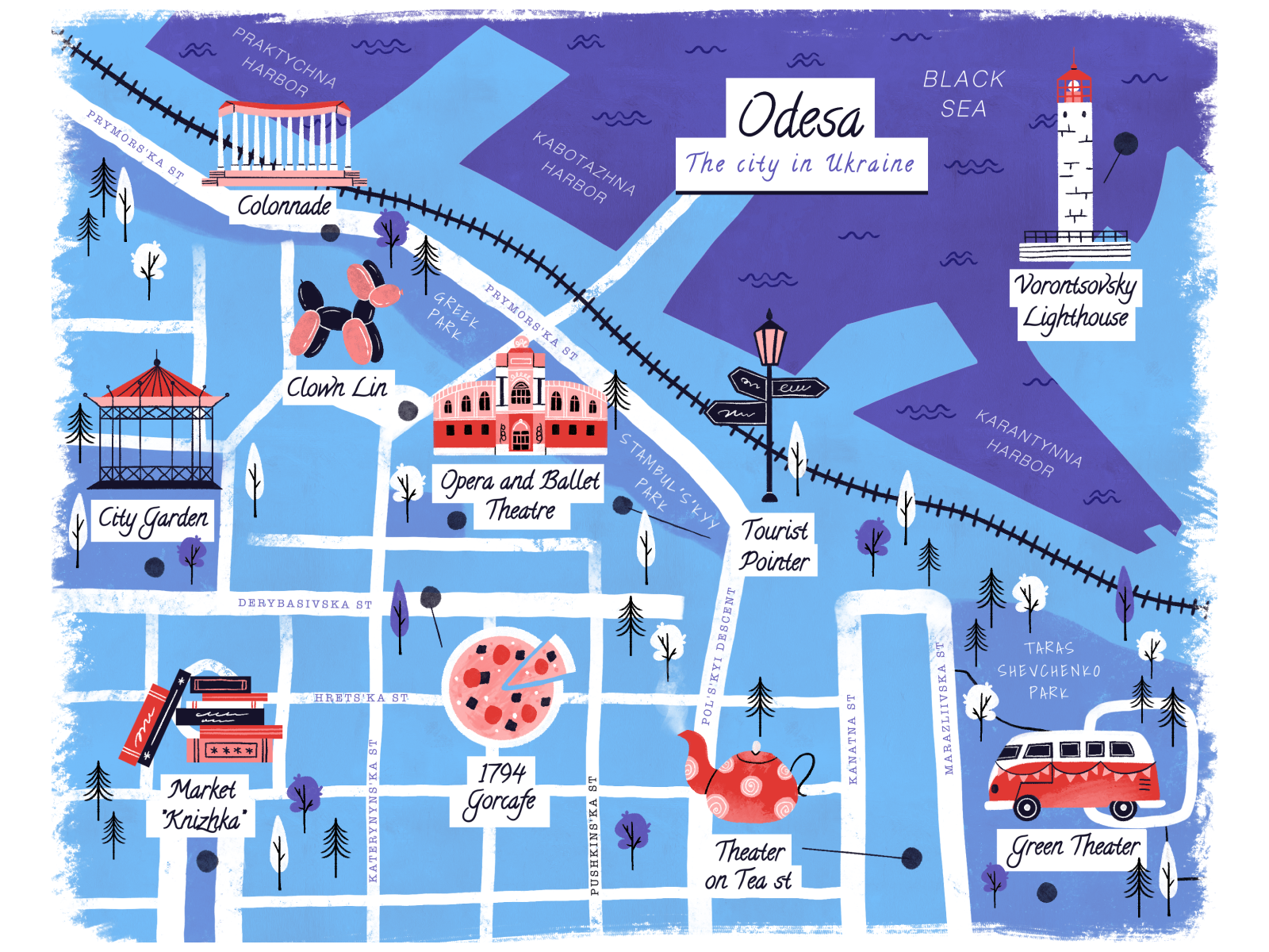 City Map / Odesa, Ukraine art chart city colorful design flat graphic design illustration illustrator map nostalgia odesa places sea town ukraine