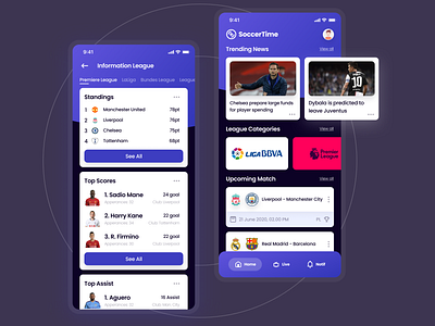SoccerTime Apps Sports app apps apps design apps screen apps ui clean design soccer apps sport ui uiux ux
