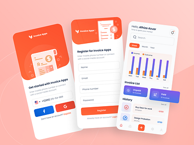 Invoice Apps app apps apps design apps payment apps screen design home ui invoice invoice design log in sign up uiux ux