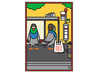 London Pigeons waiting for the 94 bus.