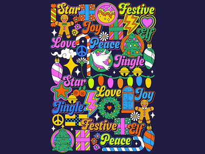 Vibrant Christmas themed illustrated graphics