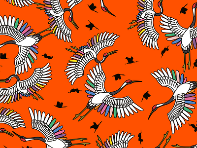 Birds - colorful illustrated cranes pattern