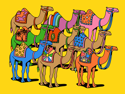 Colorful Camels illustration camel cityillustration dubai illustration freelanceillustrator global globalillustration holidayillustration illustration illustrationsystem illustrator travel travelillustration