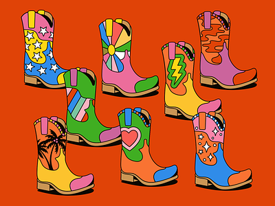 Colourful Psychedelic Summer Festival Cowboy Boots illustration