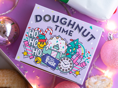 Doughnut Time UK Christmas Collection - Packaging, window decals box branding christmas colorful art colorful design events food food and drink icons packaging packagingdesign promotions stickers