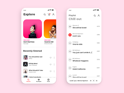 Music App - UI exploration app artist card clean concept exploration figma music pink playlist song ui ux white