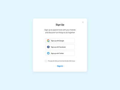 Sign up card UI design