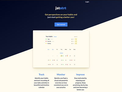 Jststrt : A free habit tracker identity design landing page ux design