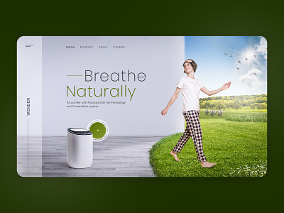 Hero section design for an air purifier company. ads air purifier concept creative design furniture graphic design hero section home appliances modern photomanipulation technology ui ux