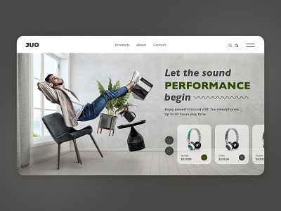 JUO Headphones - Web design advertising concept creative design e commerce graphic design headphones hero section homepage landing page minimal modern music photomanipulation product sound technology ui ux