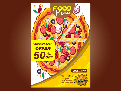 Brochure, flyer design template in A4 size. Food Pizza advertisement banner benner book branding burgar pizza flyer cover design flyer food graphic design illustration logo minimal motion graphics pizza template typography vector