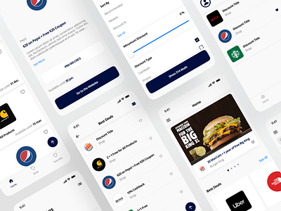 Discount App Screens app branding card clean deal design discount illustration interface ios list logo luxury menu minimal mobile nft shop ui ux