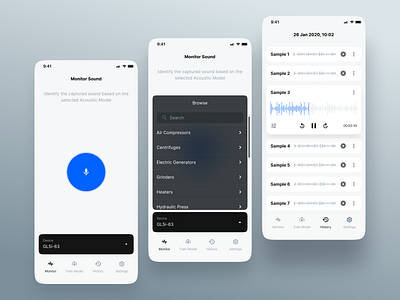 Sound Recording App ai app apple clean design ios luxury minimal mobile motion graphics music pause player recorder sound ui ux visual